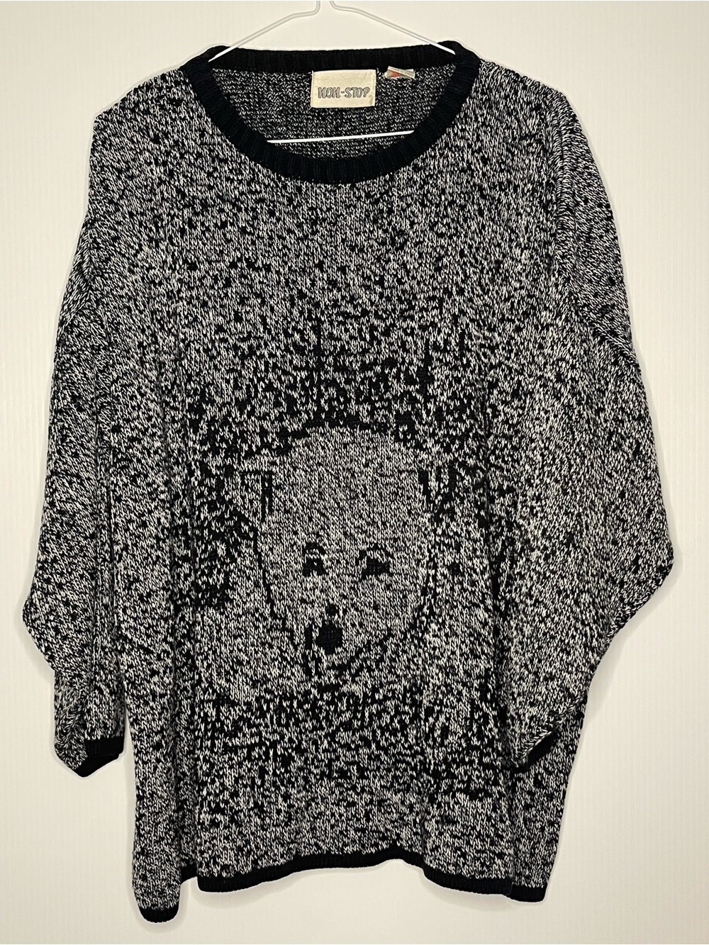 Black & White Knit Women's Sweater with Bear Motif